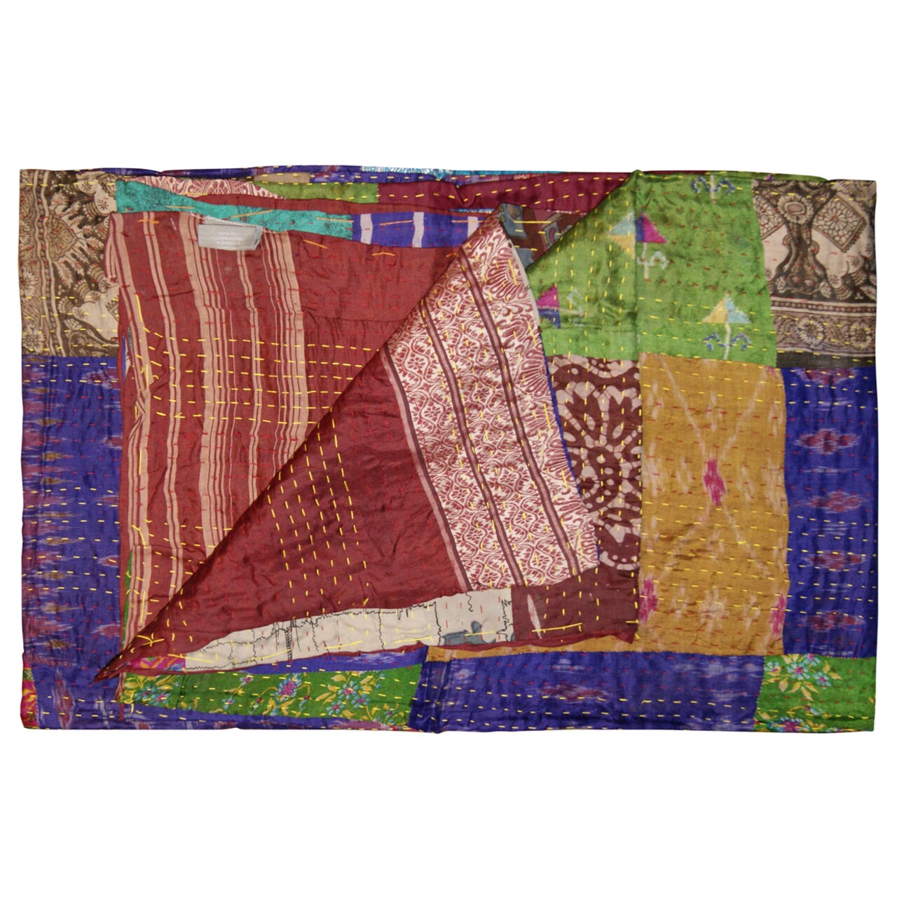 Taj Hotel Kantha Silk Throw 50X70 Vibrant Patchwork Design 100% Cotton India